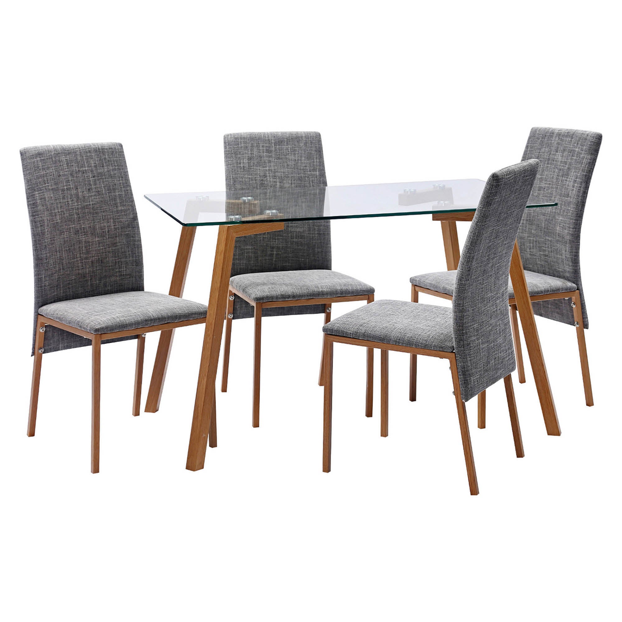 Morton Rectangular Dining Table with 4 Chairs, Grey Glass