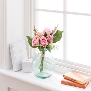 Artificial Pink Rose And Heather Bouquet