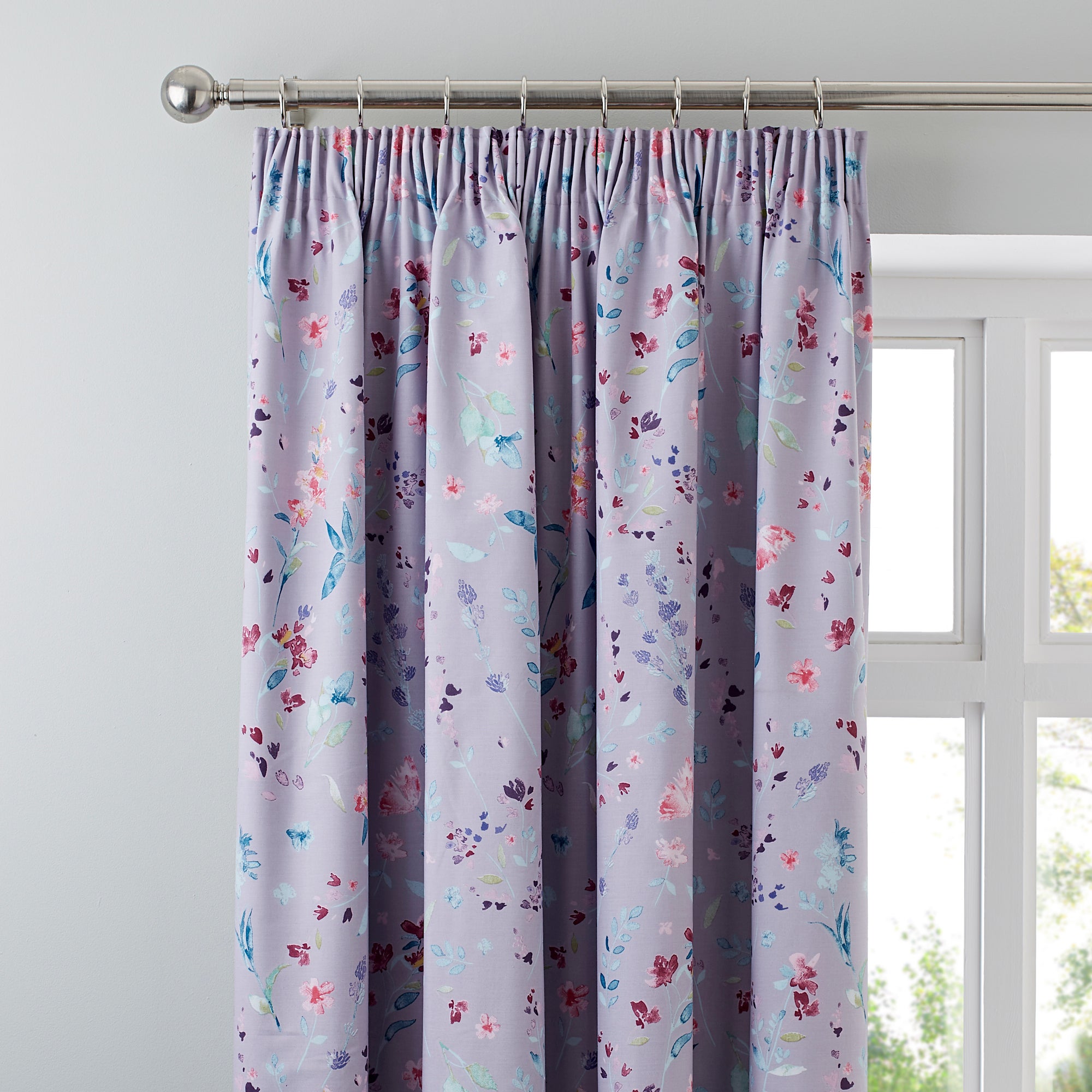 Botanical Meadow Purple Blackout Pencil Pleat Curtains Dunelm