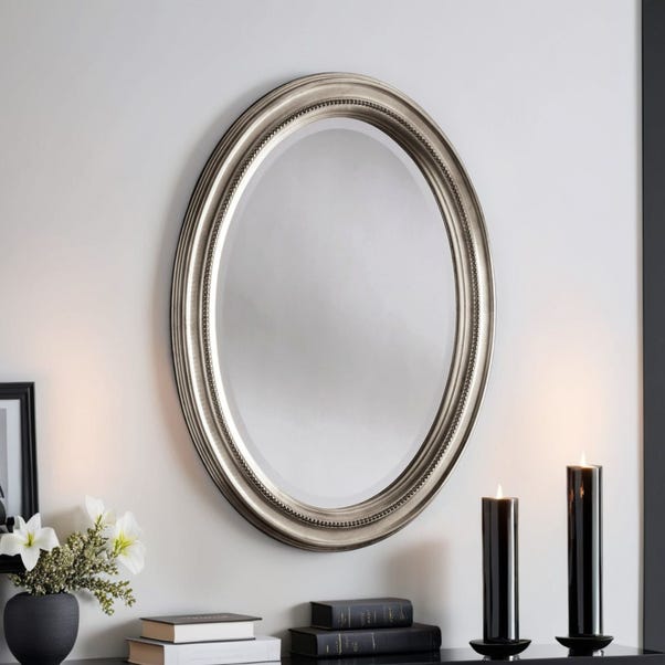 Yearn Beaded Oval Mirror 86x66cm Silver Dunelm Yearn Beaded Oval Mirror 86x66cm Silver, Oval Silver Beaded Mirror