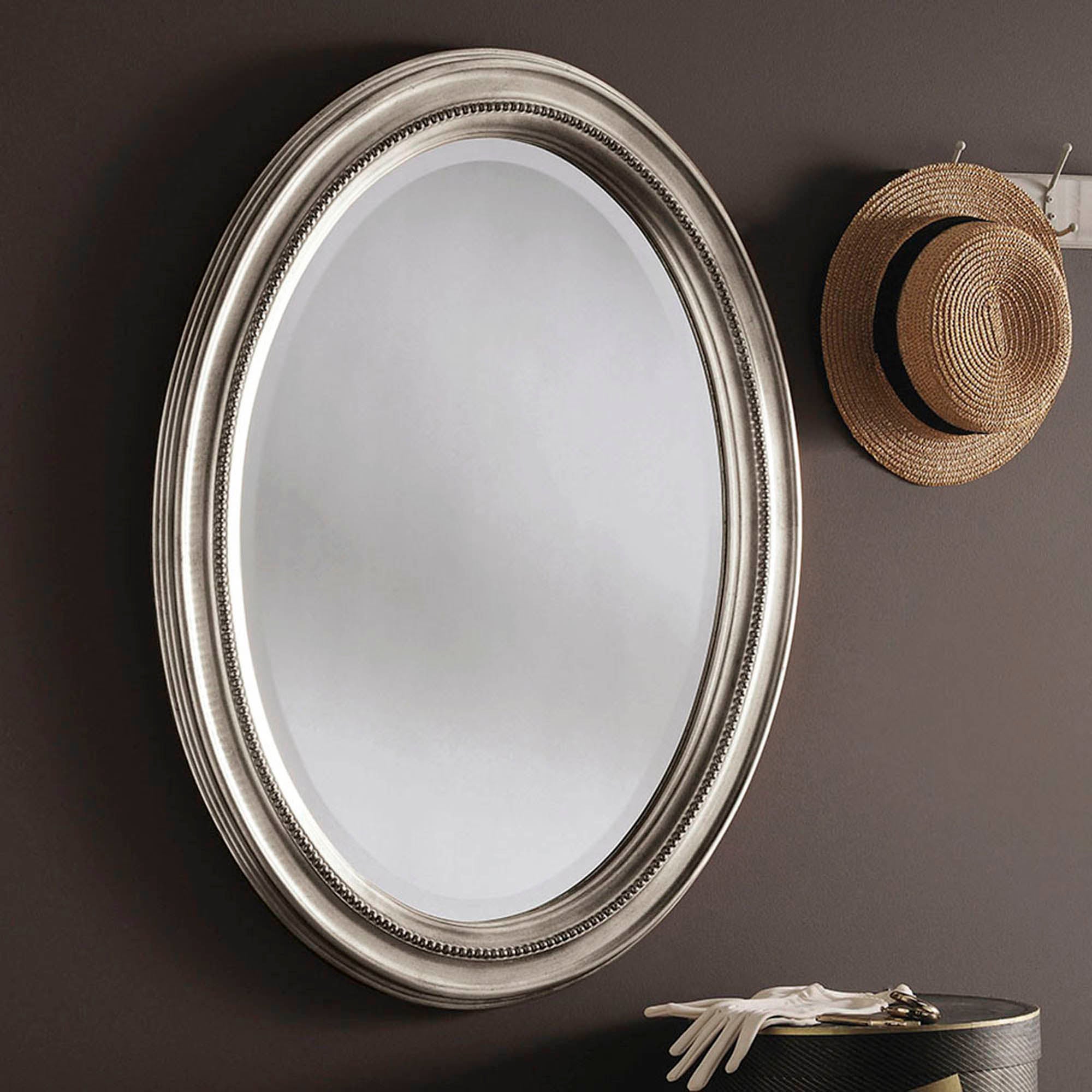 Yearn Beaded Oval Wall Mirror Silver