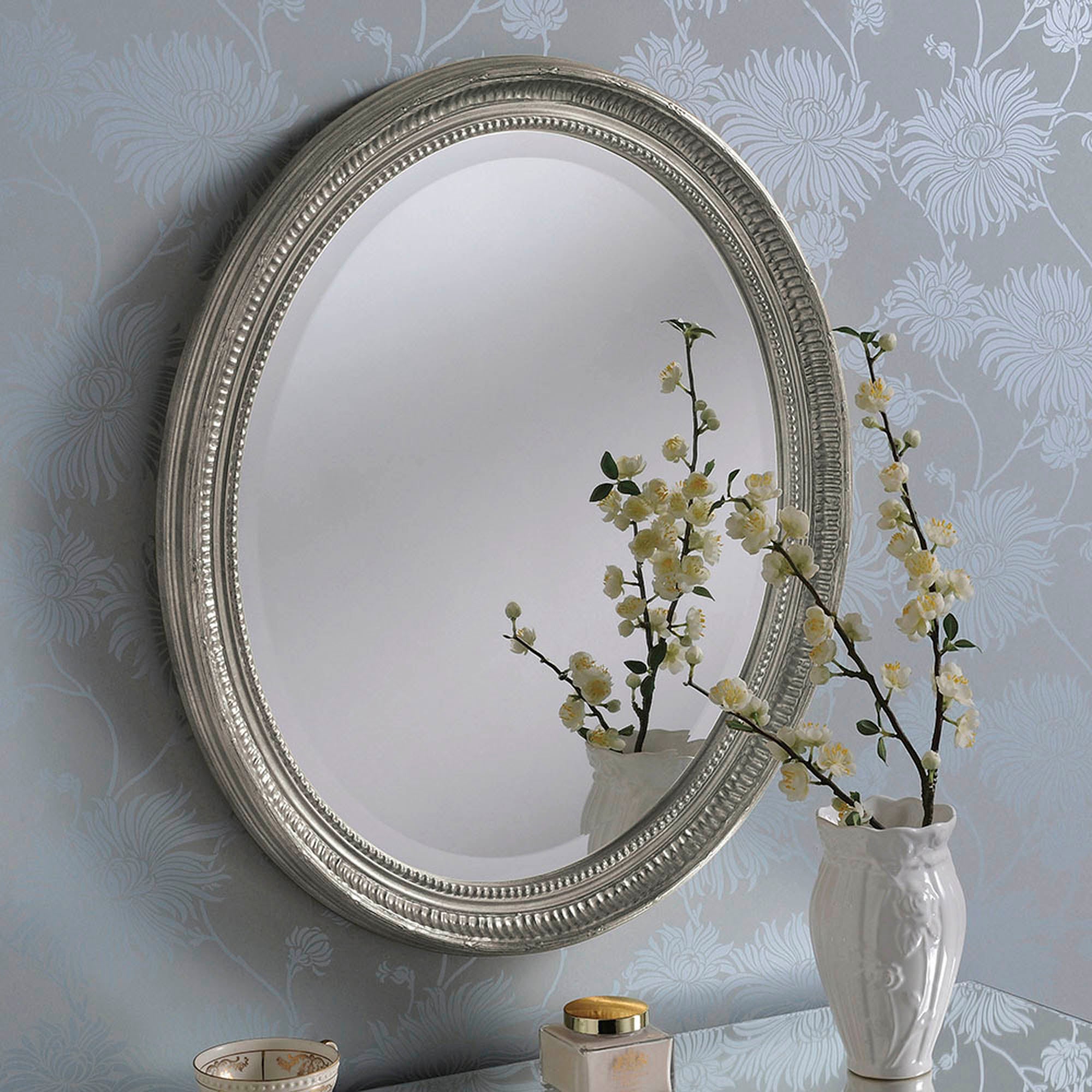 Yearn Ornate Oval Mirror 71x61cm Silver | Dunelm