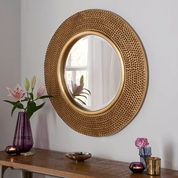 Yearn Round Beaded Mirror 78x78cm Gold Gold