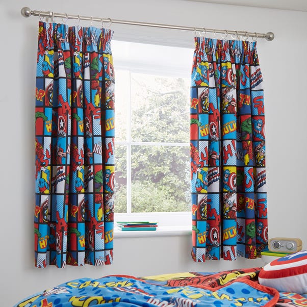 Disney Marvel Comics Blackout Pencil Pleat Curtains Dunelm Disney Marvel Comics Blackout Pencil, Superhero Shower Curtain Fabric Uk
