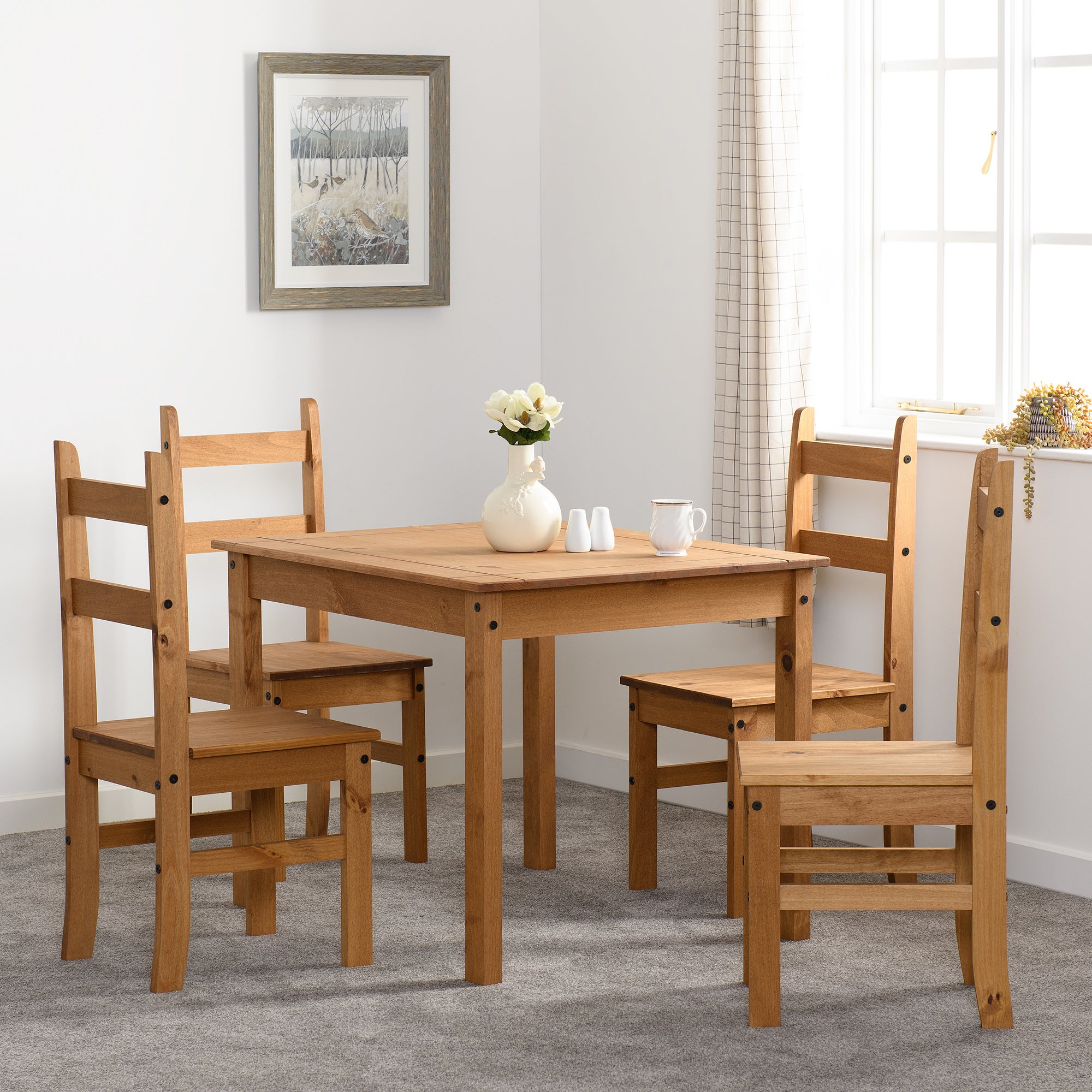 Corona Rectangular Dining Table with 4 Chairs, Pine