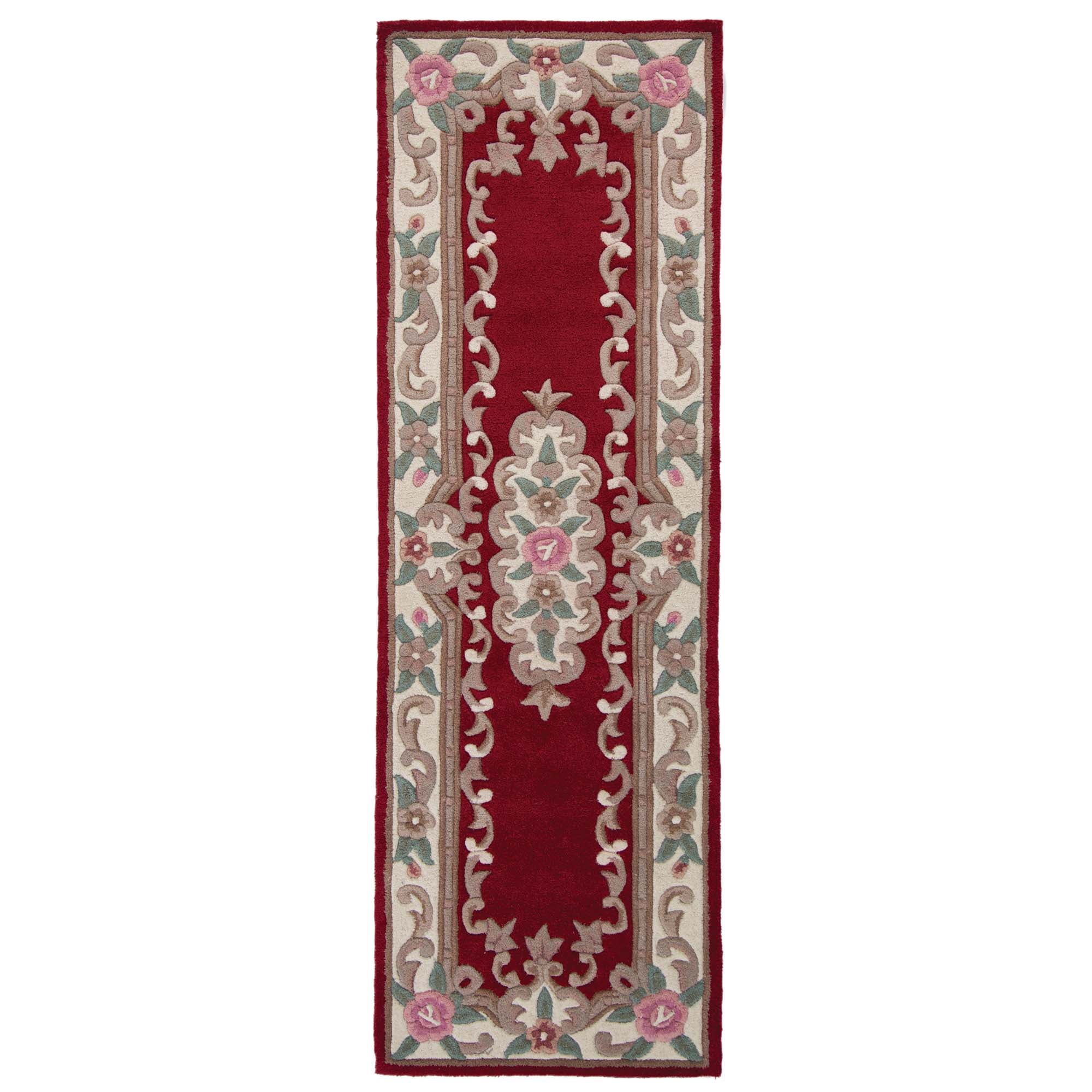 Lotus Premium Aubusson Runner Red Green And Pink