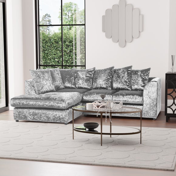The Original Sofa Company Blake Crushed Velvet Left Hand Corner Sofa Silver 76x215x166cm