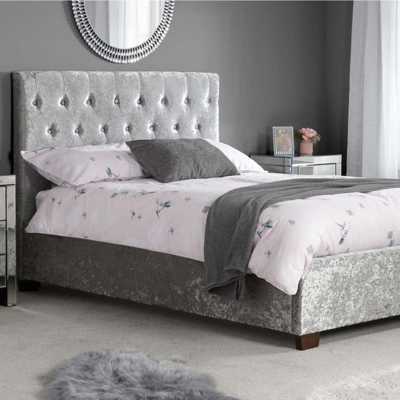 Grey Crushed Velvet Bed Queen Size - Hanaposy