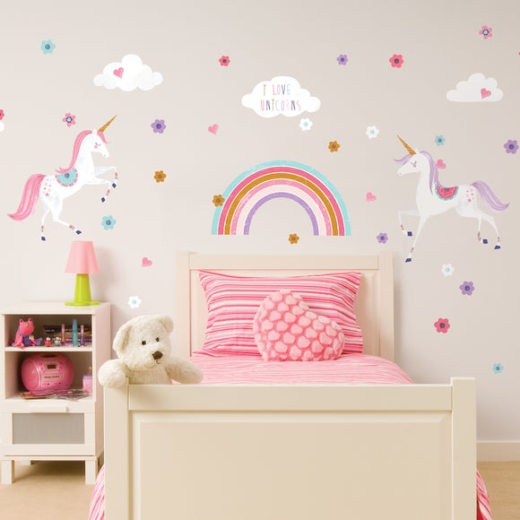 Unicorn Stars Wall Stickers Kids Bedroom Wall Art Cute Girls Nursery Decal LIUK 