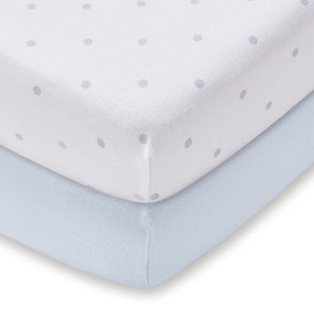 Pack of 2 Blue 100% Cotton Jersey Cot Fitted Sheets