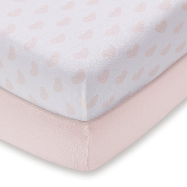Pack of 2 Pink Heart 100% Cotton Jersey Cot Bed Fitted Sheets Pink undefined