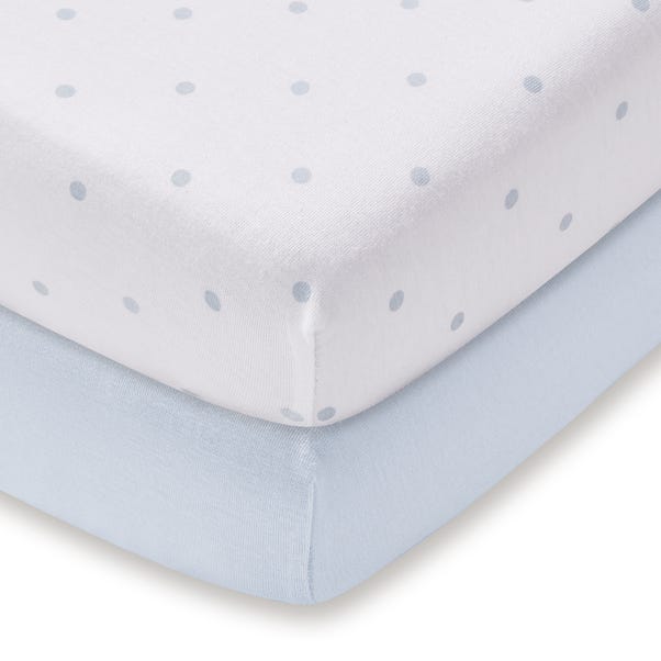 Pack of 2 Blue 100% Cotton Jersey Cot Bed Fitted Sheets
