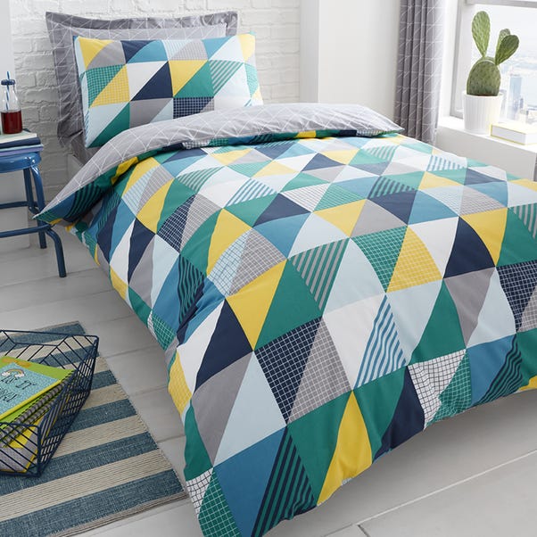 Geo Green Duvet Cover and Pillowcase Twin Pack Set  undefined