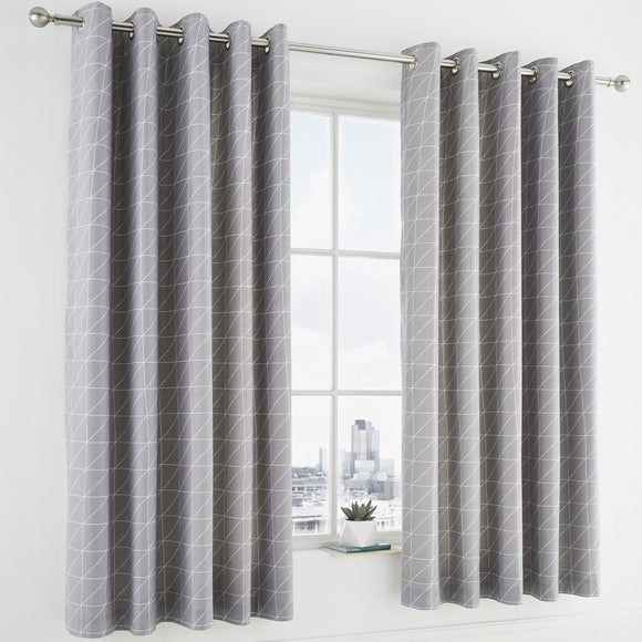 Geo Grey Blackout Eyelet Curtains | Dunelm