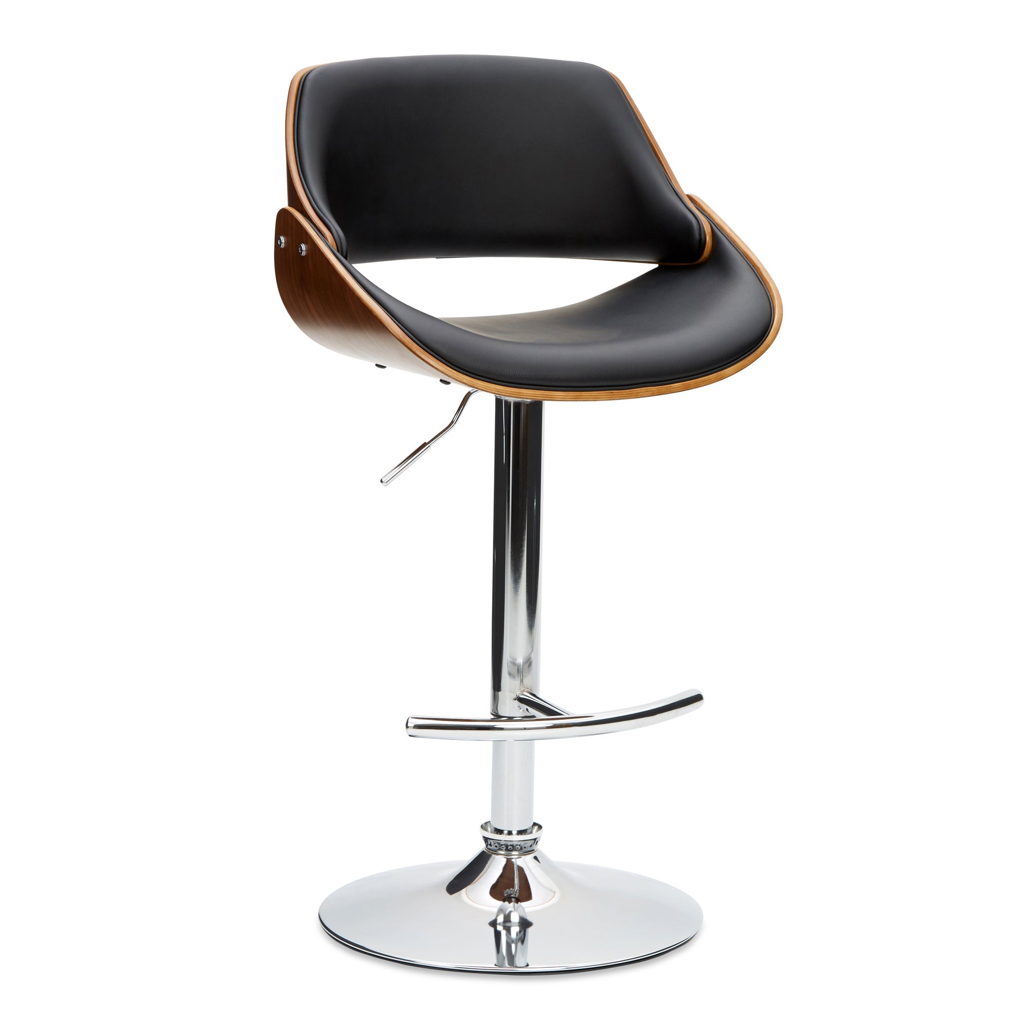 Trento Adjustable Height Bar Stool Black Faux Leather Black Brown And Silver