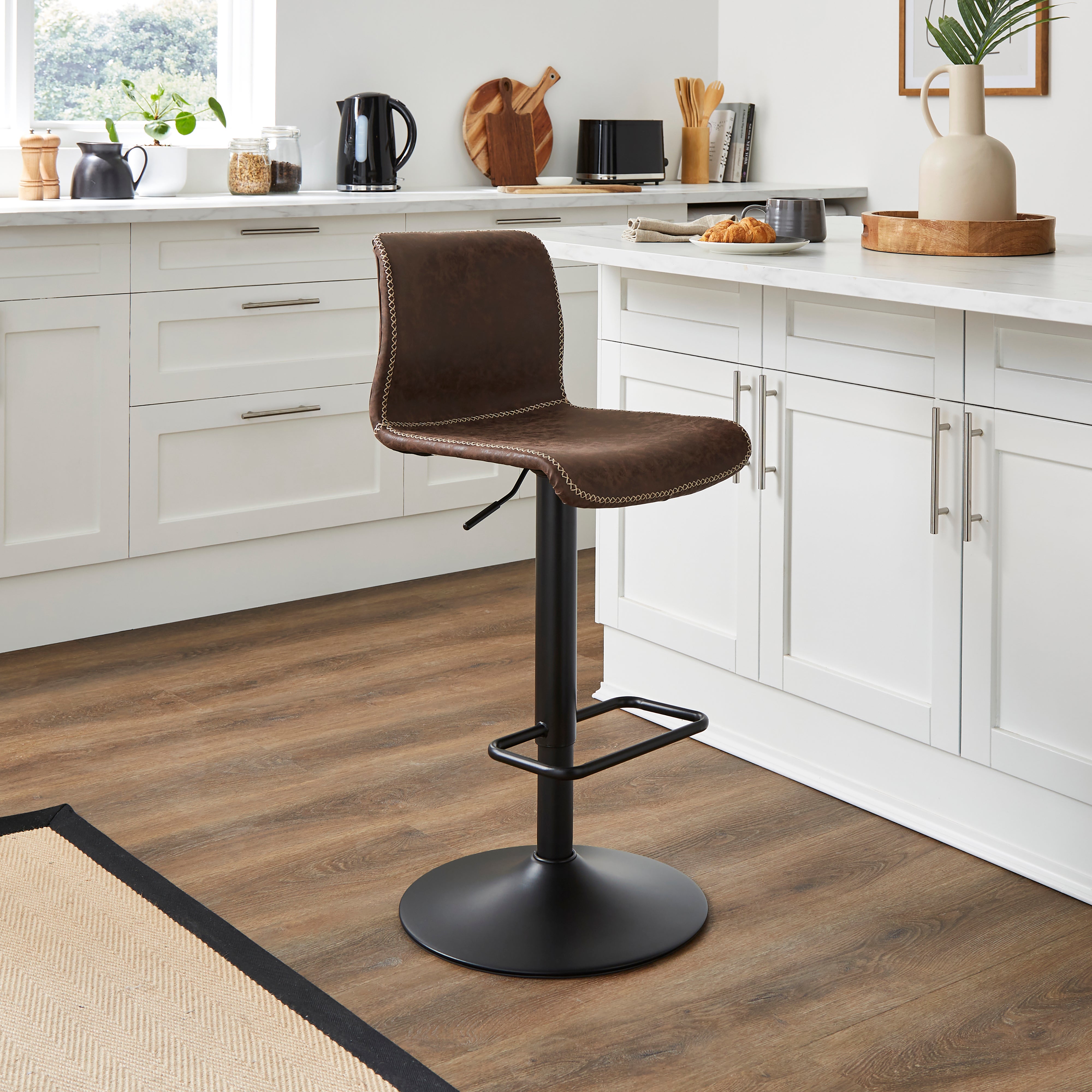 Venice Adjustable Height Swivel Bar Stool Faux Leather Brown