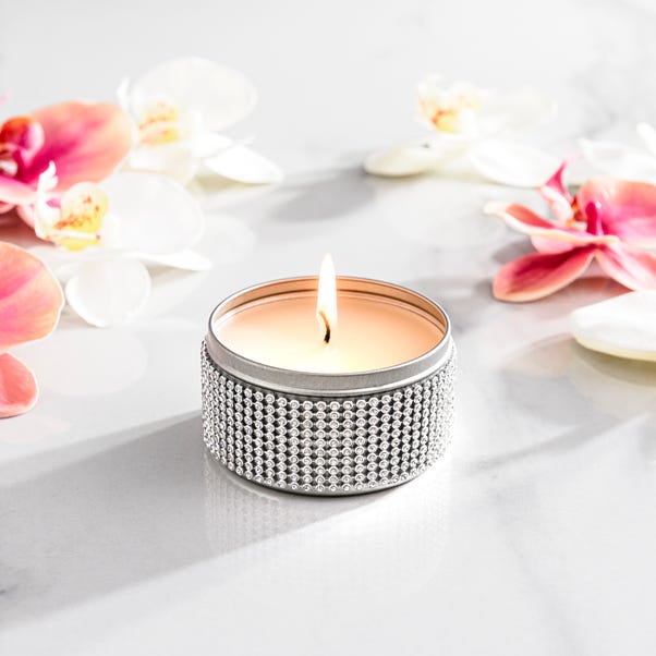 Sparkle Diamante Grapefruit and Patchouli Tin Candle Silver undefined