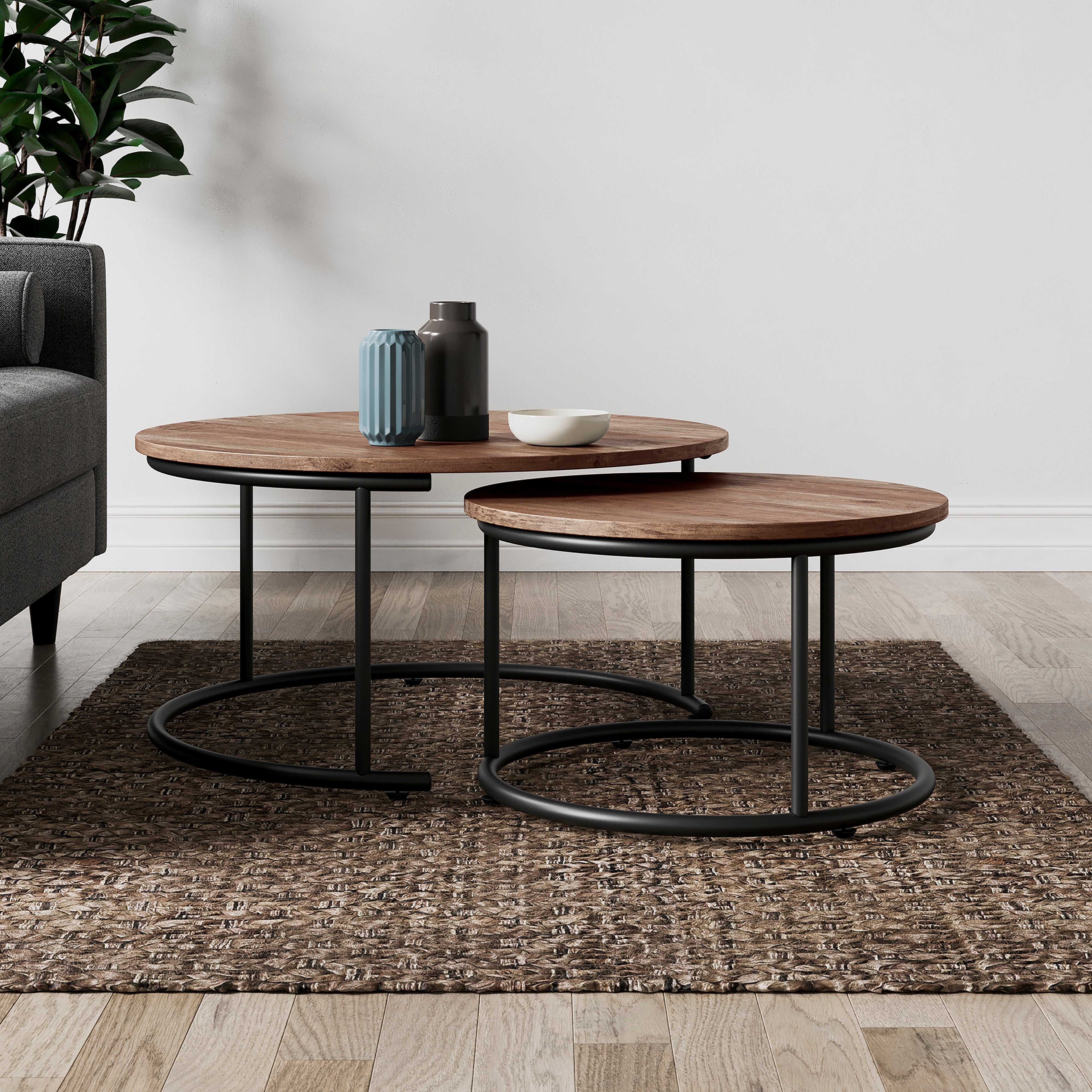 Fulton Coffee Nest Of Tables Pine Effect Brown
