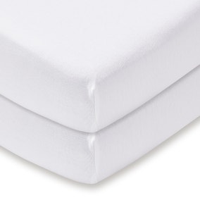 Pack of 2 White 100% Cotton Jersey Cot Bed Fitted Sheets