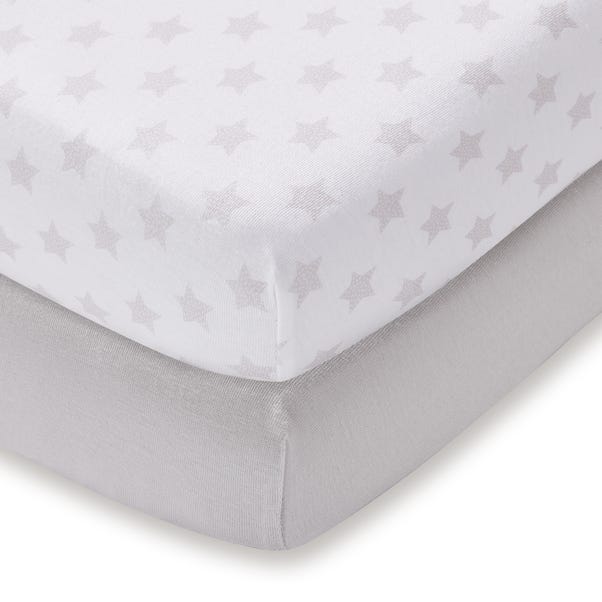 Pack of 2 Grey 100% Cotton Jersey Cot Bed Fitted Sheets