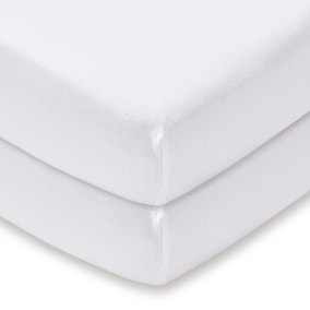 Pack of 2 White 100% Cotton Jersey Cot Fitted Sheets