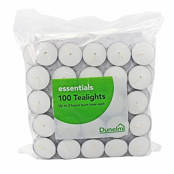 Essentials Pack of 100 Unscented Tealights White