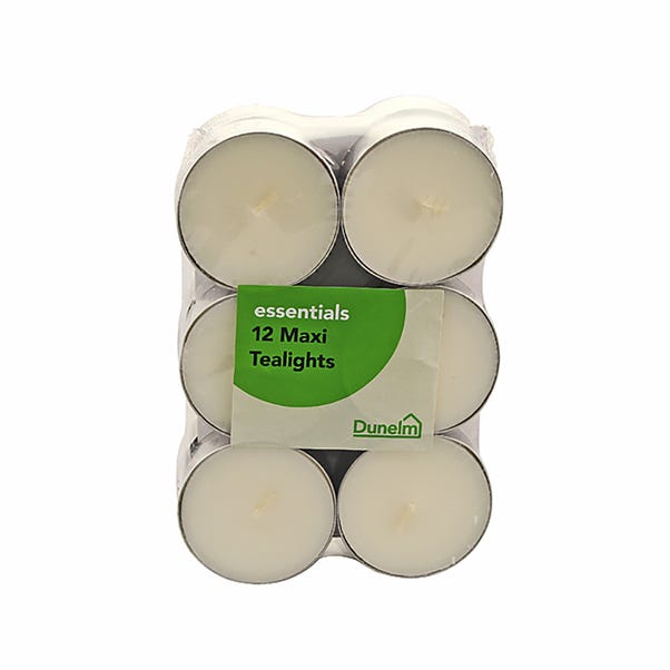 Essentials Pack of 12 Unscented Maxi Tealights White