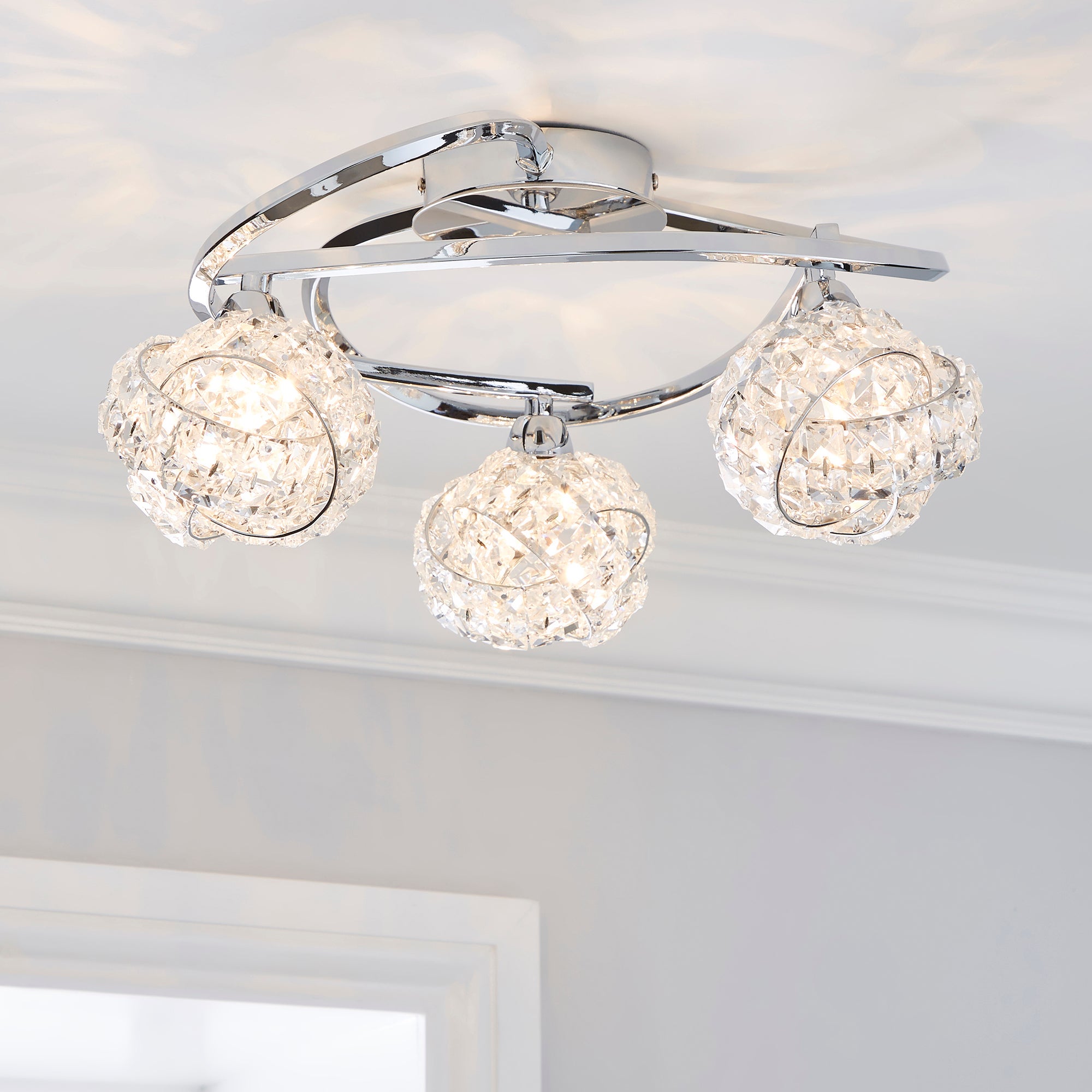 Cecilie 3 Light Crystal Semi Flush Ceiling Fitting Silver