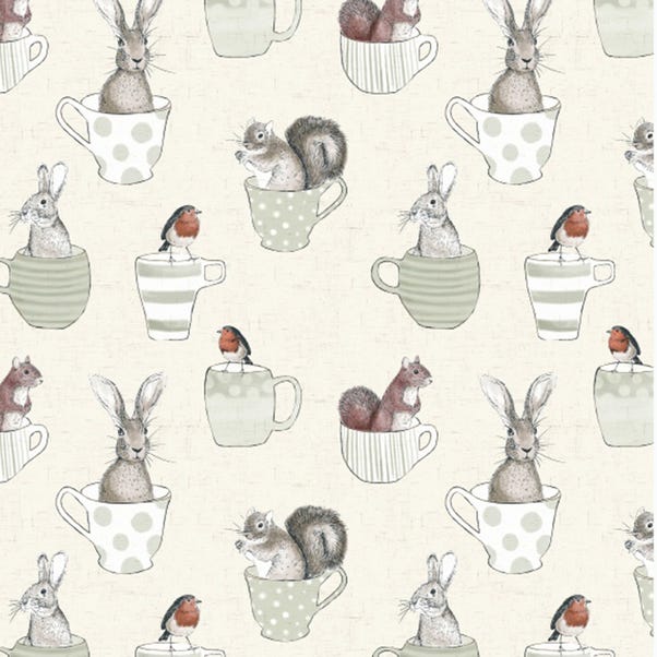 By the Metre Teacups and Creatures PVC Fabric MultiColoured