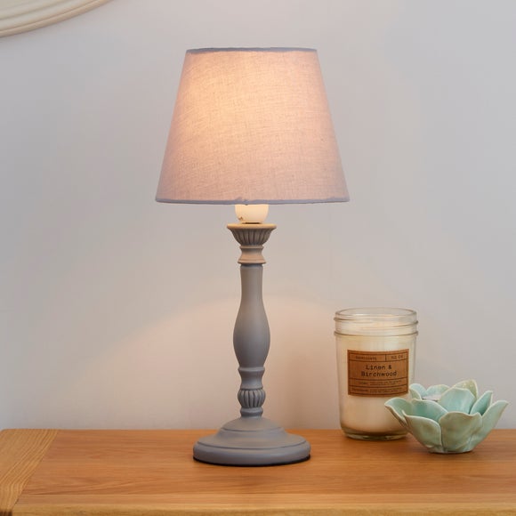 grey and white bedside lamps