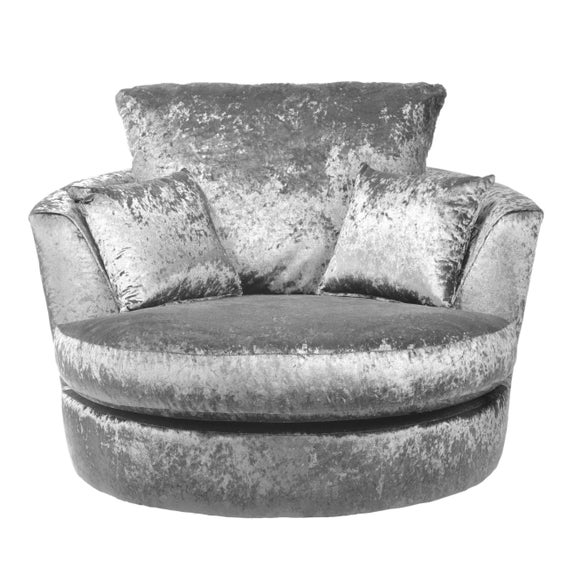 silver crushed velvet swivel chair