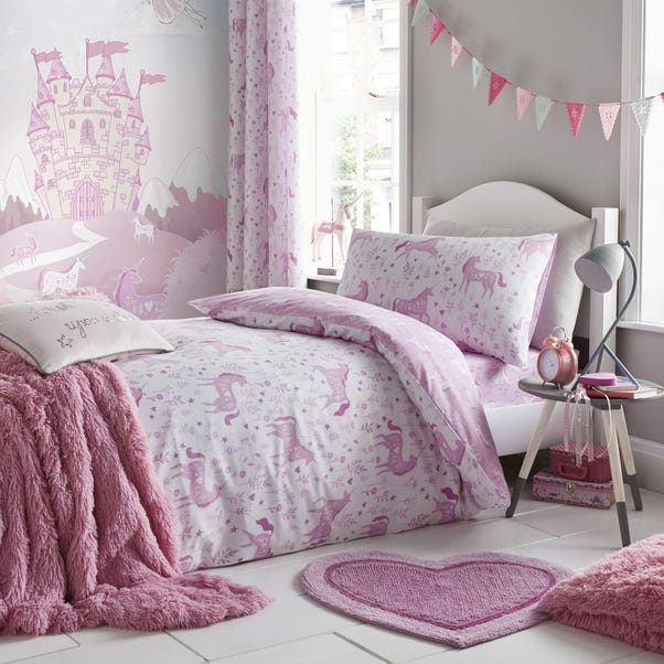 Catherine Lansfield Folk Unicorn Pink Duvet Cover and Pillowcase Set image 1 of 1