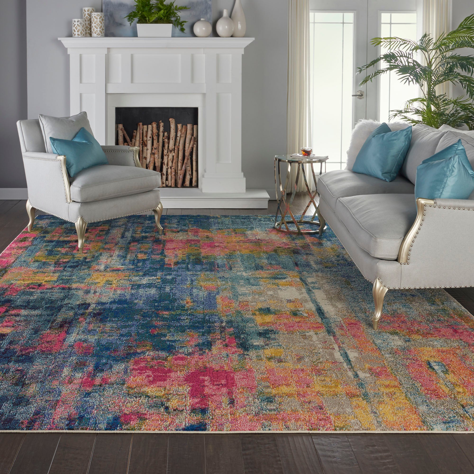 Celestial Blue And Yellow Rug Multi Coloured