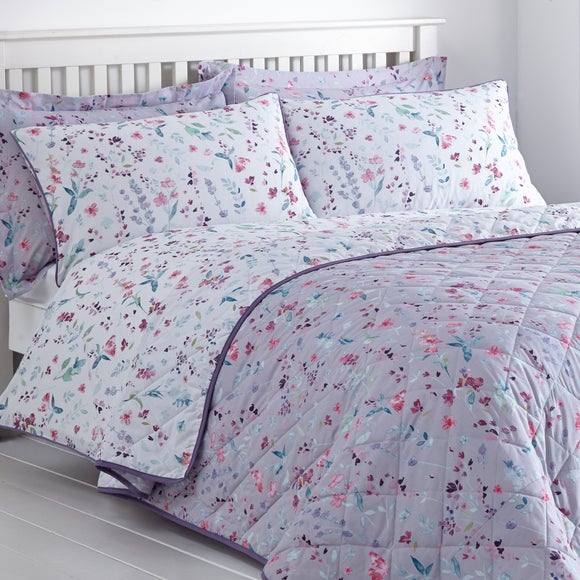 Botanical Meadow Floral Purple Bedspread Dunelm