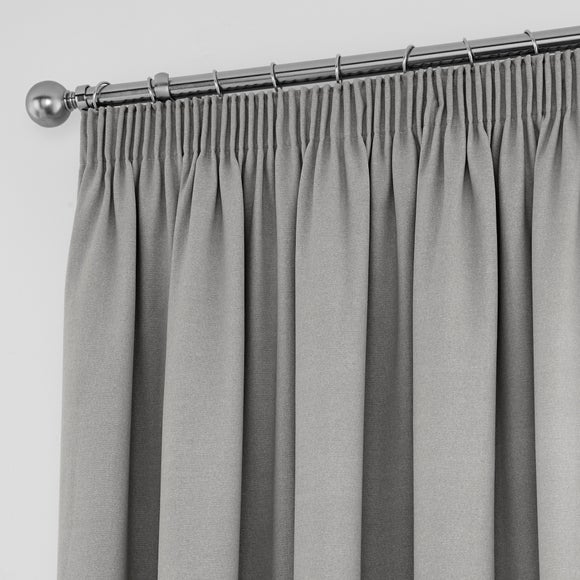 Tyla Silver Blackout Pencil Pleat Curtains | Dunelm