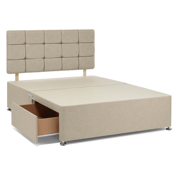 Universal 2 Drawer Linen Divan Base with Headboard Natural undefined