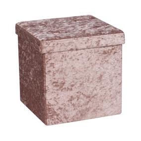 Foldable Blush Velvet Cube Ottoman