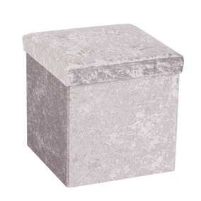 Foldable Silver Velvet Cube Ottoman