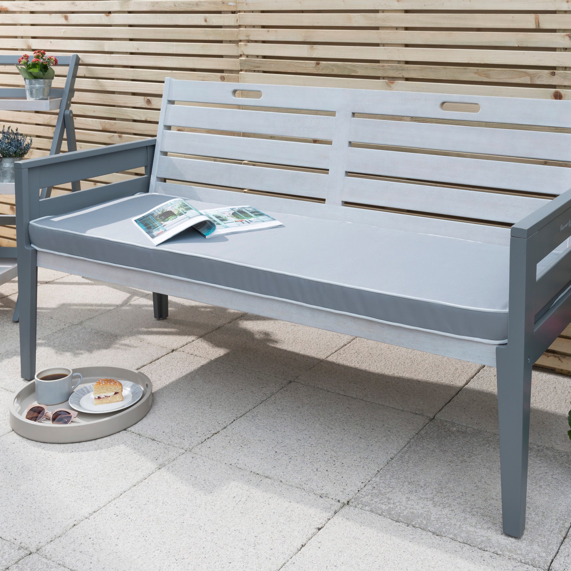 Image of Florenity Grigio 3 Seater Cushioned Bench Grey