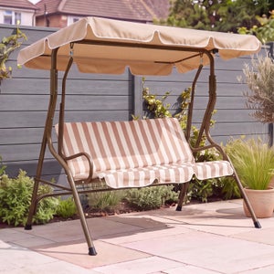Striped 2 Seater Beige Swing Bench
