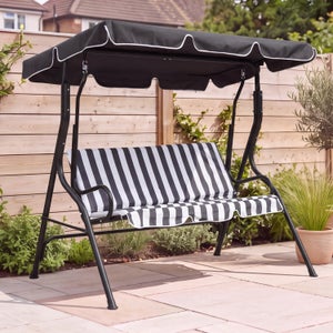 Striped 2 Seater Grey Garden Swing Bench