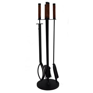 Ivyline Iron And Leather 4 Piece Fireside Set