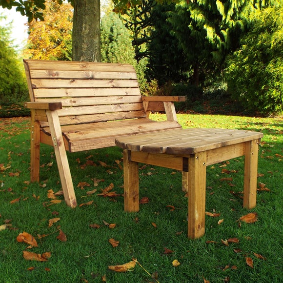 2 seater wooden garden bench with table