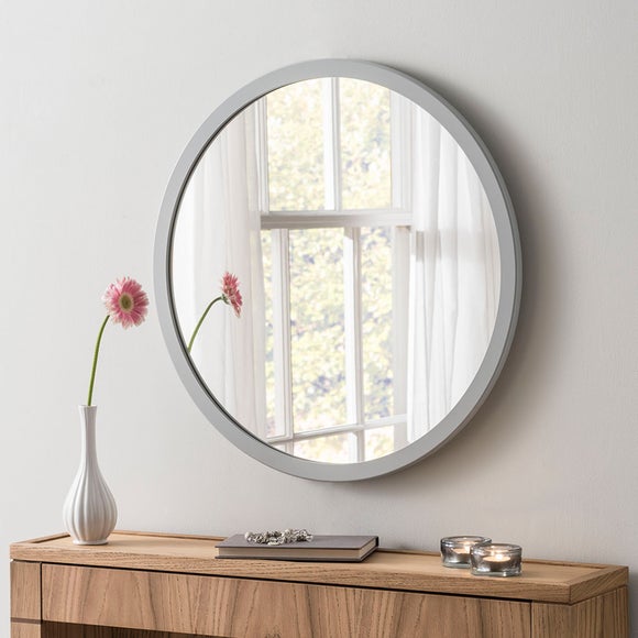 light grey framed mirror