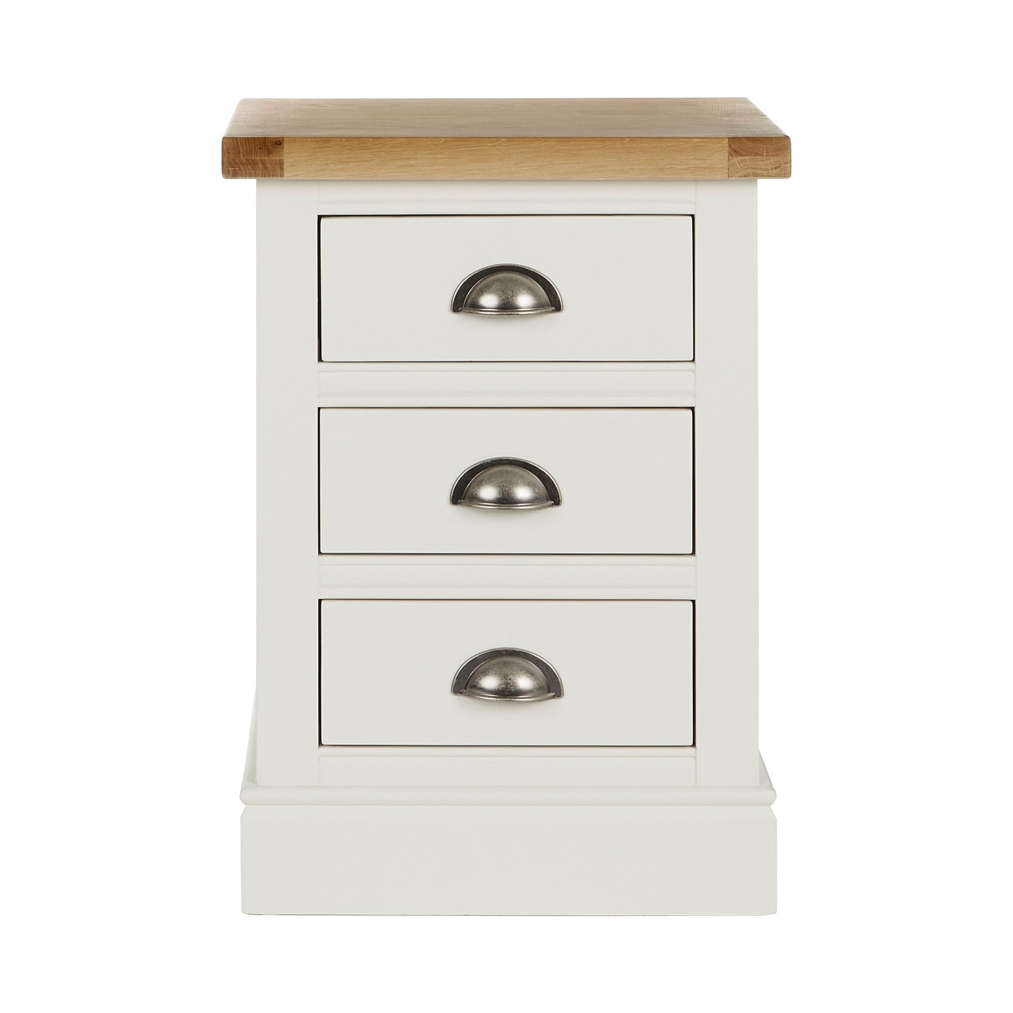 Compton 3 Drawer Bedside Table, Ivory & Oak Cream and Brown