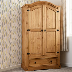 Corona Double 1 Drawer Wardrobe- Pine