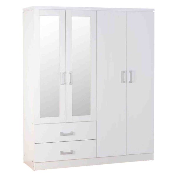 Charles 4 Door Mirrored Wardrobe White