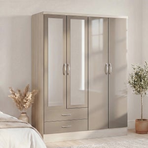Nevada 4 Door 2 Drawer Wardrobe- Mirrored