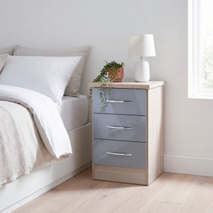 Nevada 3 Drawer Bedside Table