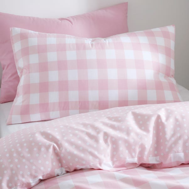 Gingham Pink Duvet Cover And Pillowcase, Pink Duvet Sets King Size
